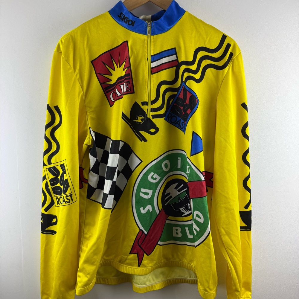 Vintage Sugoi Coffee Cafe Roast Cycling Jersey Long Sleeve Yellow Men's Large